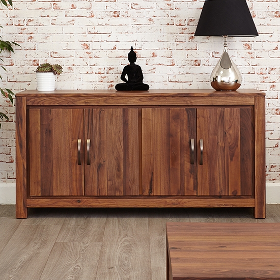 Mayan Large Wooden 4 Doors Low Sideboard In Walnut