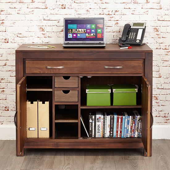 Mayan Wooden Hidden Home Office Computer Desk In Walnut