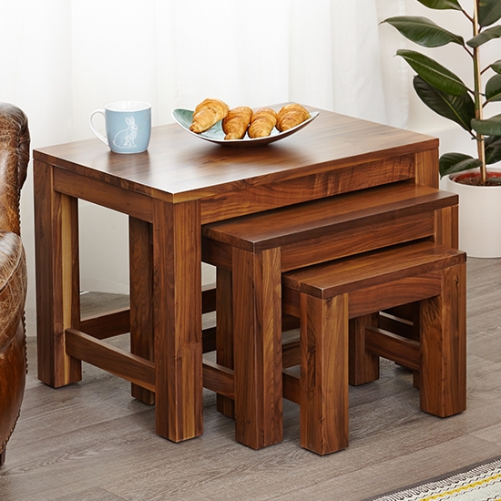 Mayan Wooden Nest Of 3 Coffee Tables In Walnut