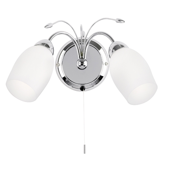 Meadow White Glass 2 Lights Wall Light In Chrome