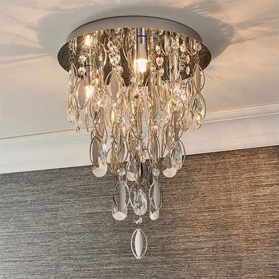 Melody 3 Lights Premium Crystal Glass Flush Ceiling Light In Chrome