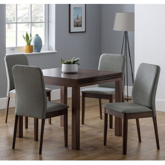 Melrose Wooden Extending Dining Table In Walnut With Berkeley 4 Chairs