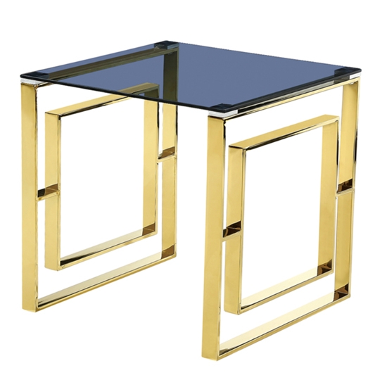 Memphis Grey Glass Lamp Table With Golden Metal Base