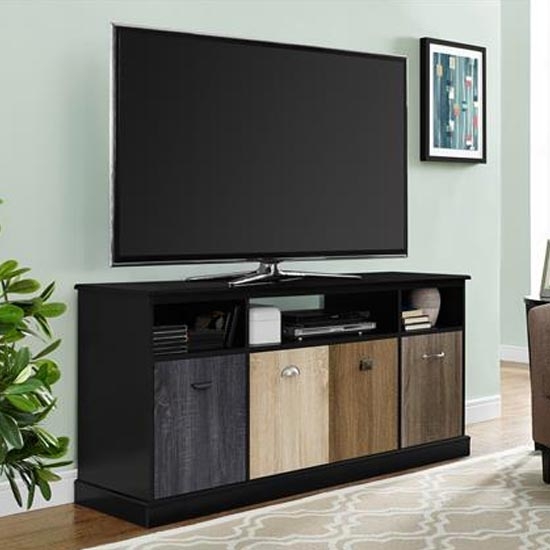 Mercer Medium Wooden Tv Stand In Black With Multicolour Drawers