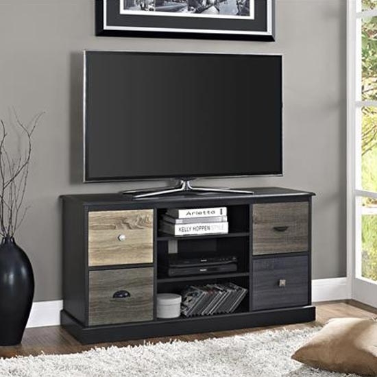 Mercer Small Wooden Tv Stand In Black With Multicolour Drawers