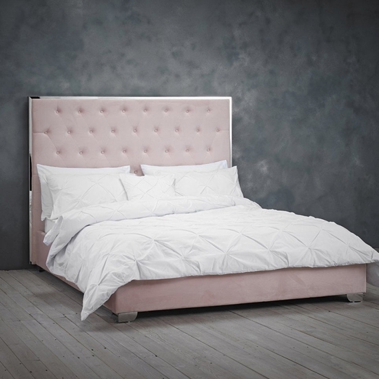 Meribel Velvet Upholstered Double Bed In Pink