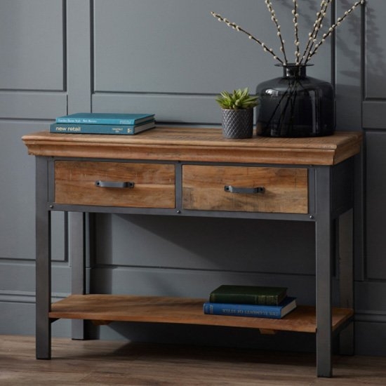 Metropolis Wooden 2 Drawers Console Table In Acacia