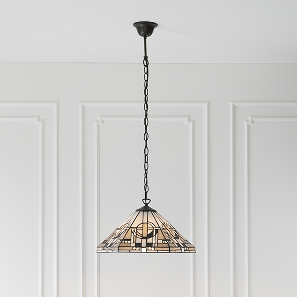 Metropolitan Medium Tiffany Glass Ceiling Pendant Light In Dark Bronze