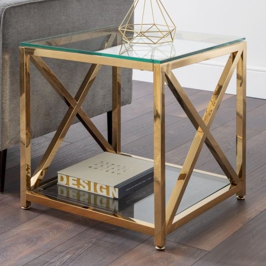 Miami Clear Glass Lamp Table In Gold Cross Frame