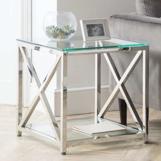 Miami Clear Glass Lamp Table With Chrome Frame