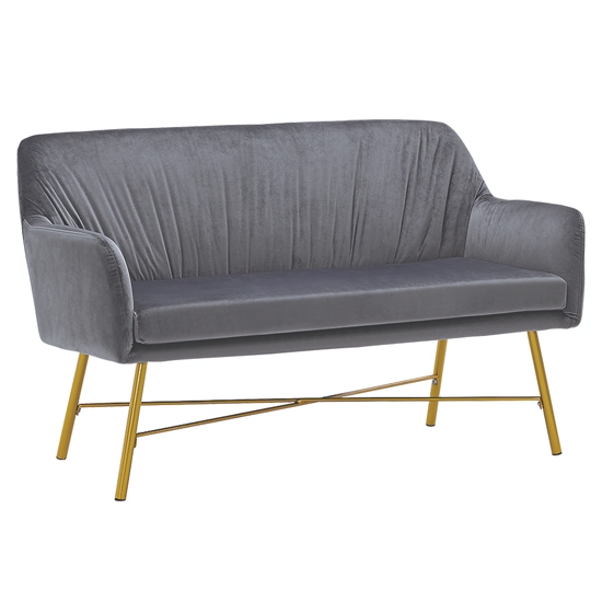 Middleton Velvet 2 Seater Sofa In Grey With Gold Metal Legs