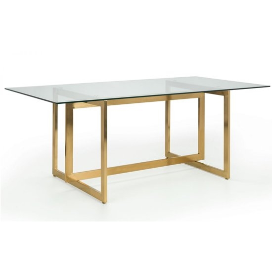 Minori Clear Glass Dining Table With Gold Geometric Legs