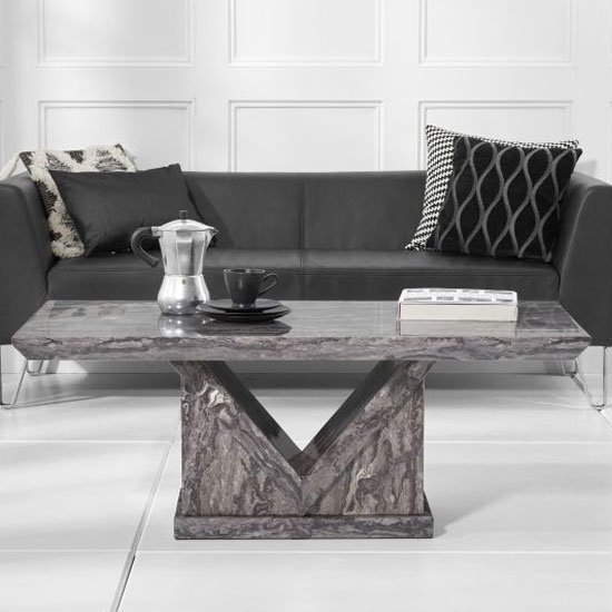 Minsk Marble Coffee Table In Grey High Gloss