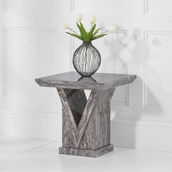 Minsk Marble Lamp Table In Grey High Gloss