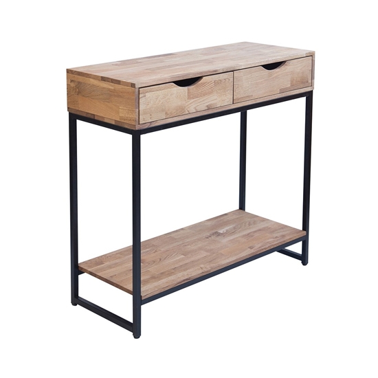 Mirelle Wooden Console Table In Solid Oak With Black Metal Frame