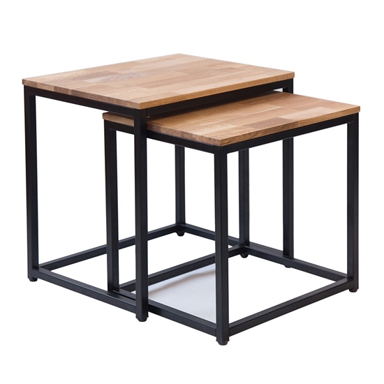 Mirelle Solid Oak Nest Of Tables With Black Metal Frame