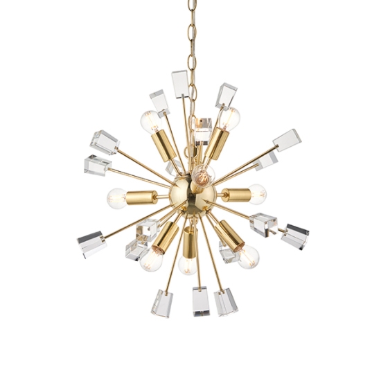 Miro 9 Lights Clear Crystal Ceiling Pendant Light In Satin Brass
