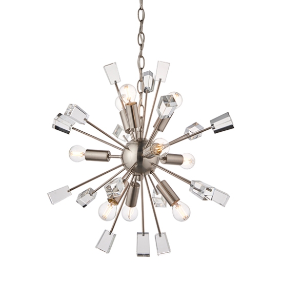 Miro 9 Lights Clear Crystal Glass Ceiling Pendant Light In Satin Nickel