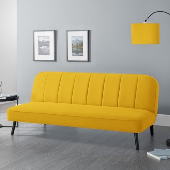 Miro Linen Fabric Upholstered Curved Back Sofa Bed In Mustard