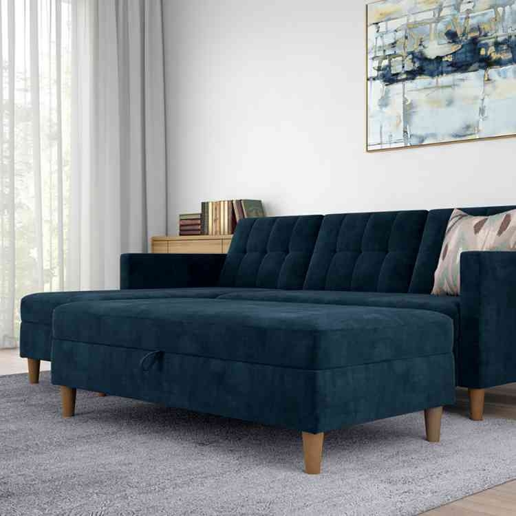 Hartford Fabric Upholstered Storage Ottoman In Blue