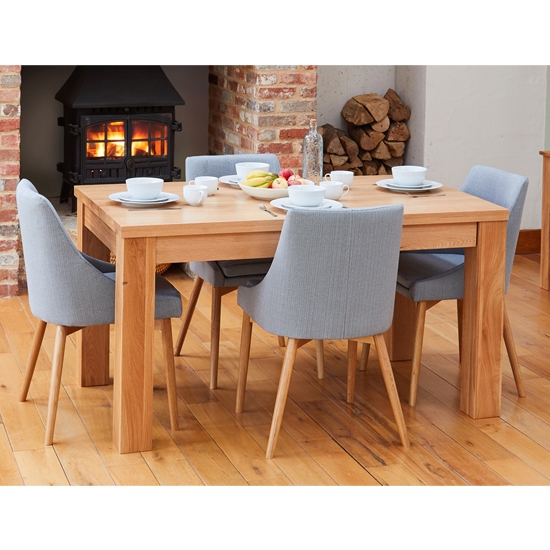 Mobel Extending Wooden Dining Table In Oak With 4 Vrux Grey Chairs