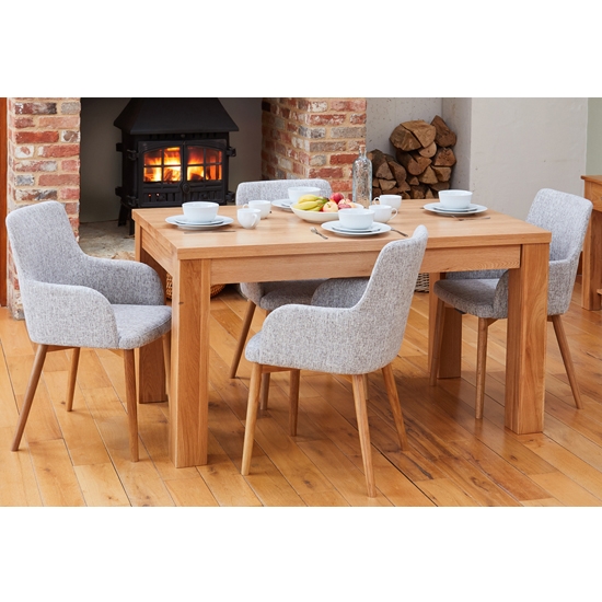 Mobel Extending Wooden Dining Table In Oak With 4 Vrux Light Grey Chairs