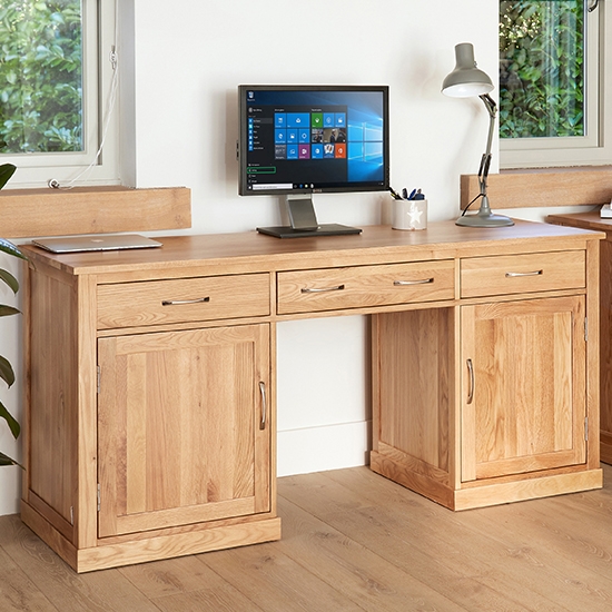 Mobel Large Hidden Office Twin Pedestal Computer Desk In Oak