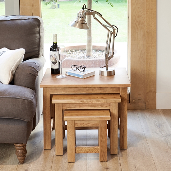 Mobel Wooden Nest Of 3 Coffee Tables In Oak