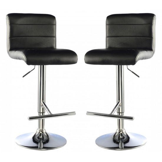 Molly Black Faux Leather Bar Stools In Pair With Chrome Base