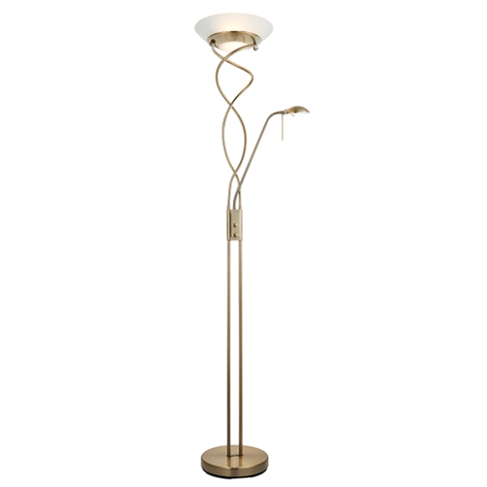 Monaco Frosted Glass Mother And Child Task Floor Lamp In Antique Brass