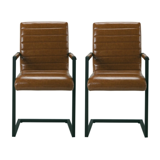 Montana Brown Faux Leather Carver Dining Chairs In Pair