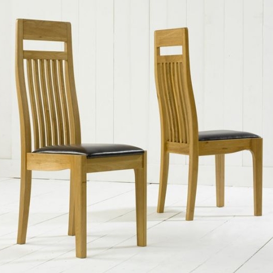 Monte Carlo Wooden Dining Chairs With Black Leather Seat In Pair