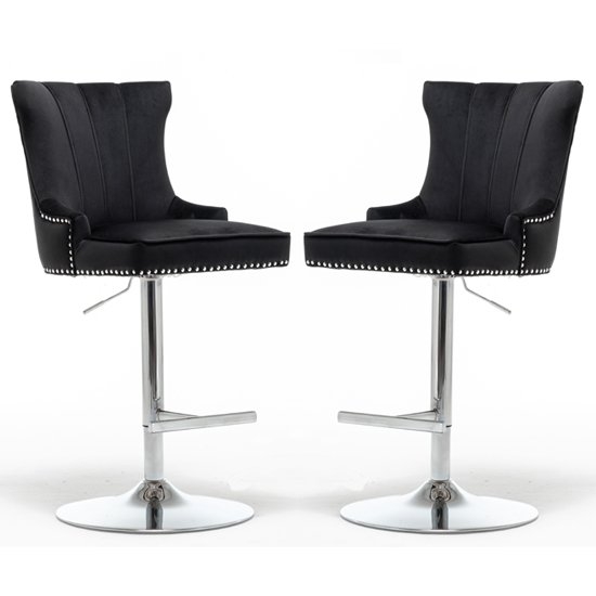 Montpellier Black Velvet Gas Lift Bar Stool In Pair