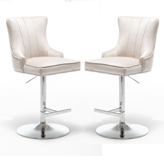 Montpellier Cream Velvet Gas Lift Bar Stool In Pair
