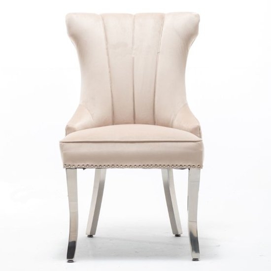 Montpellier Lion Knocker Velvet Dining Chair In Cream