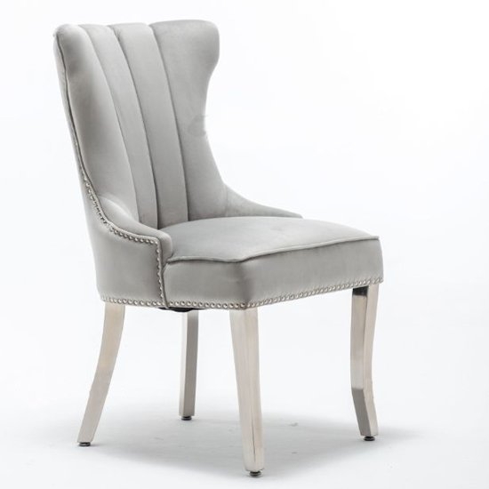 Montpellier Lion Knocker Velvet Dining Chair In Light Grey
