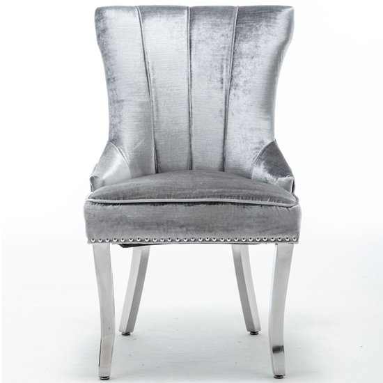 Montpellier Lion Knocker Velvet Dining Chair In Shimmer Grey