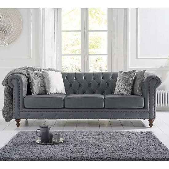 Montrose Faux Leather 3 Seater Sofa In Grey