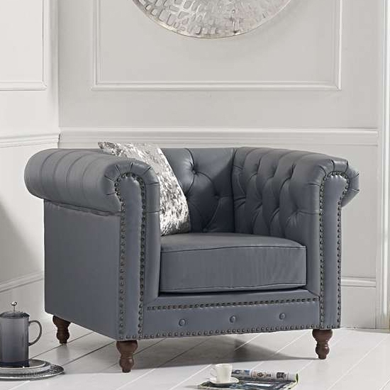 Montrose Faux Leather Armchair In Grey