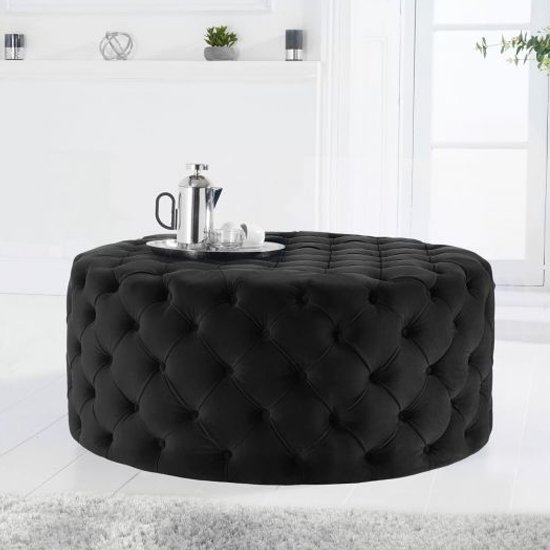 Montrose Large Round Velvet Footstool In Black