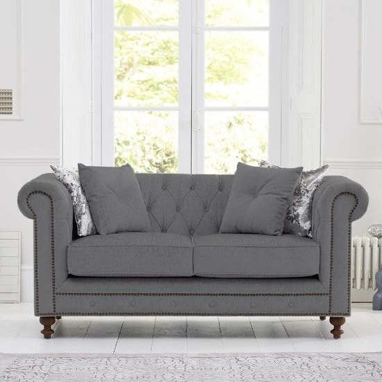 Montrose Linen Fabric Upholstered 2 Seater Sofa In Grey
