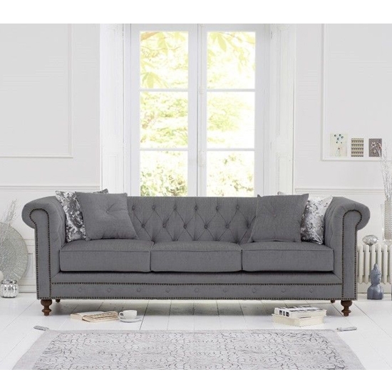 Montrose Linen Fabric Upholstered 3 Seater Sofa In Grey