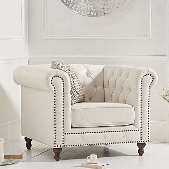 Montrose Linen Fabric Upholstered Armchair In Ivory