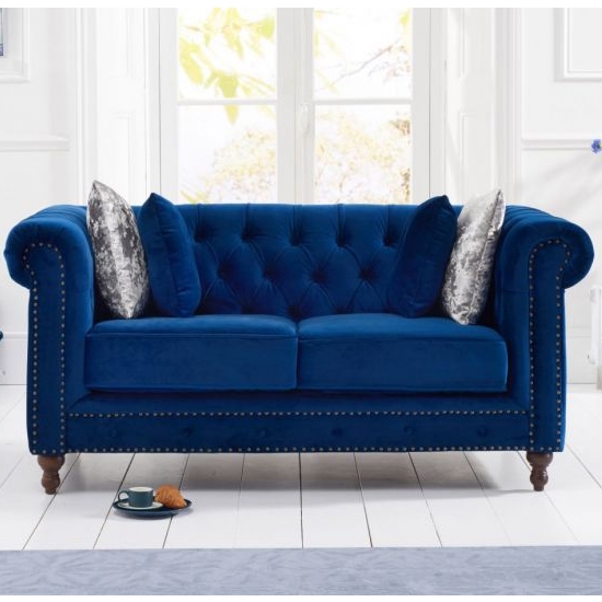 Montrose Plush Fabric Upholstered 2 Seater Sofa In Blue