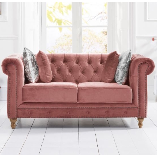 Montrose Plush Fabric Upholstered 2 Seater Sofa In Blush
