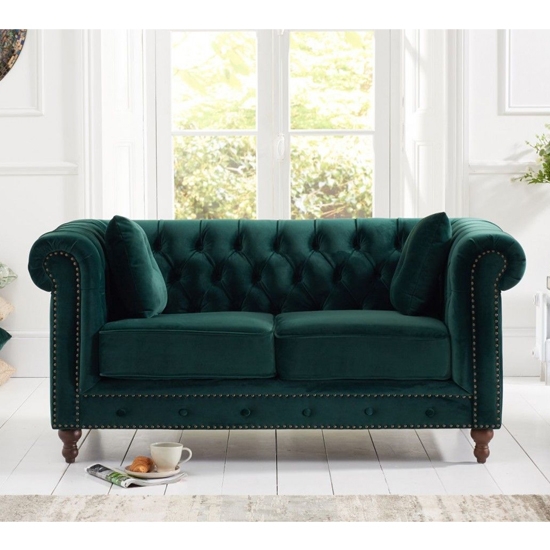 Montrose Plush Fabric Upholstered 2 Seater Sofa In Green