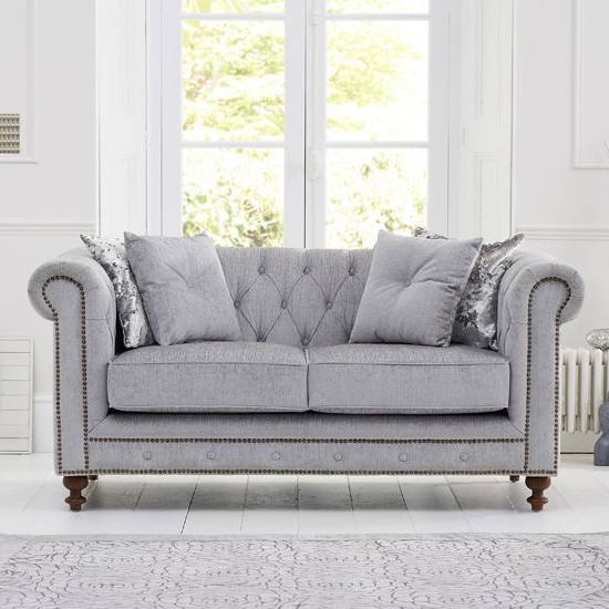 Montrose Plush Fabric Upholstered 2 Seater Sofa In Grey