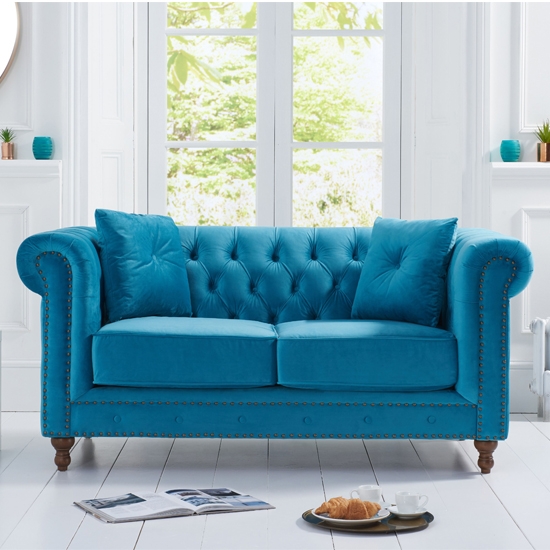 Montrose Plush Fabric Upholstered 2 Seater Sofa In Teal