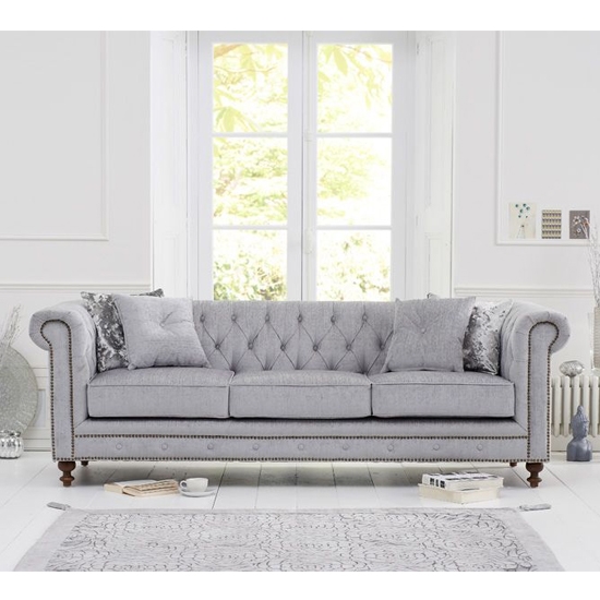 Montrose Plush Fabric Upholstered 3 Seater Sofa In Grey