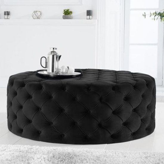 Montrose Round Velvet Footstool In Black